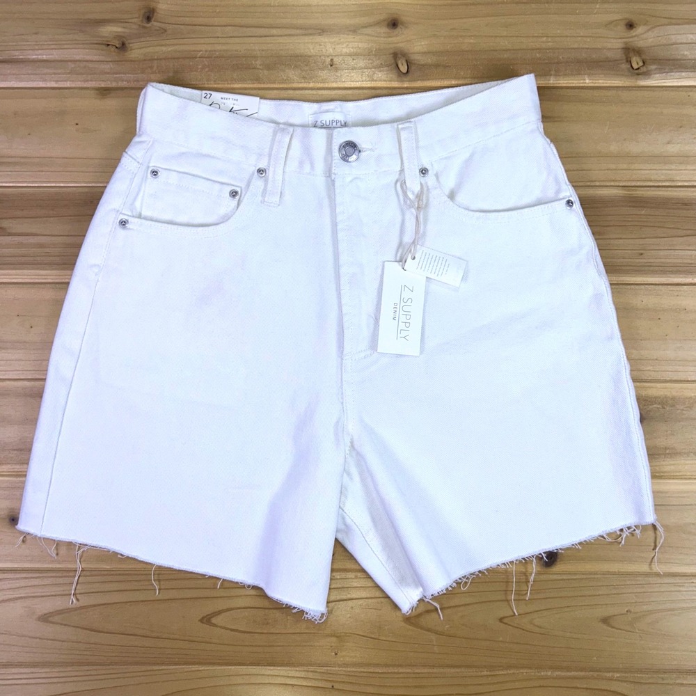 NEW Z Supply Jean Shorts Womens 27 Off White Porter Denim Boyfriend Shorts
